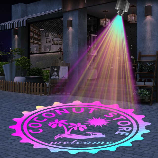 Yoijoys HD&Bright Commercial Advertising Light Water Wave Effect Logo Gobo Projection Lamp Outdoor LED Projector Light Remote