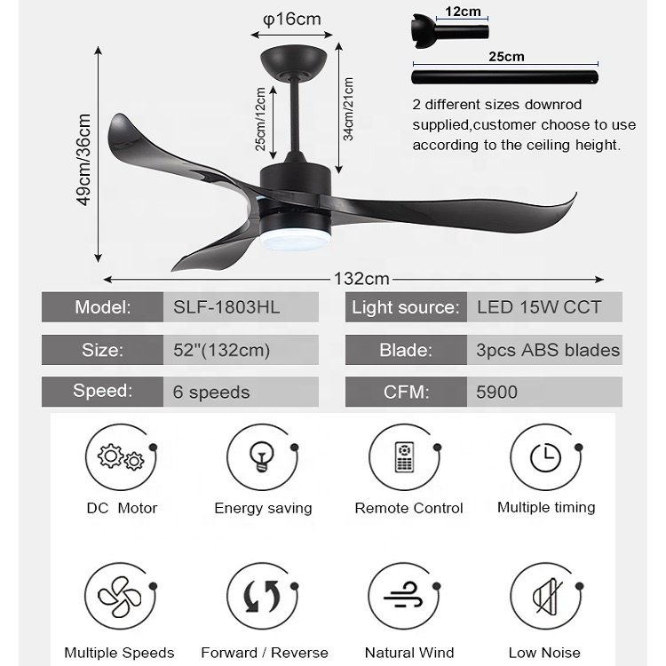 Simple Design CB CE Certified Outdoor Waterproof Rating 52 Inch Remote Control Ceiling Fan With Light