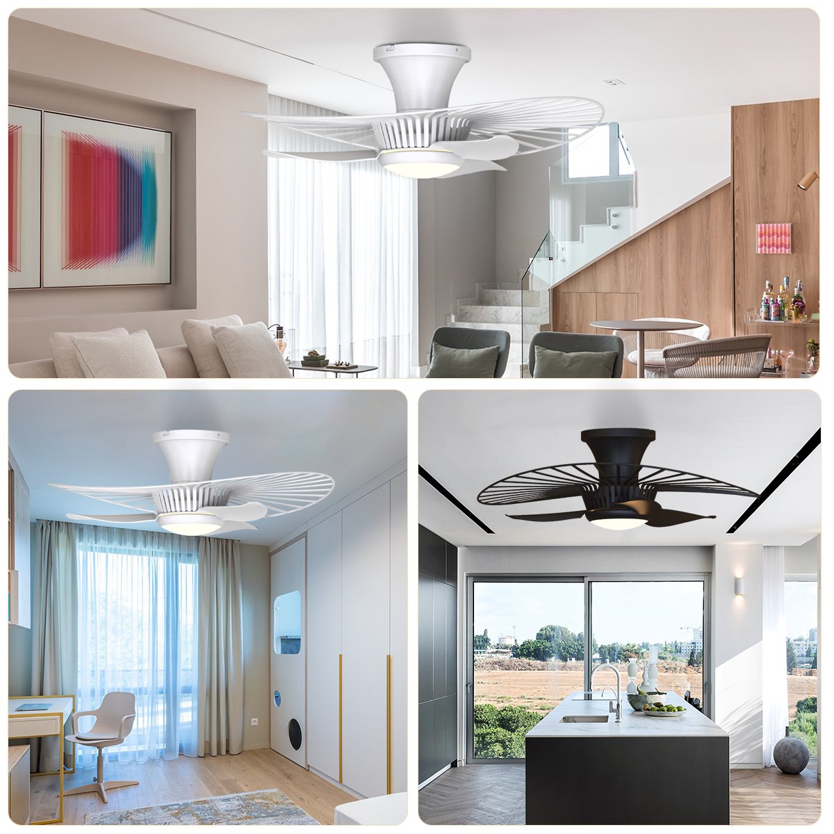High Quality Indoor Noiseless DC35w Motor 26 Inch Modern LED Home Office Ceiling Fan With Light And Remote