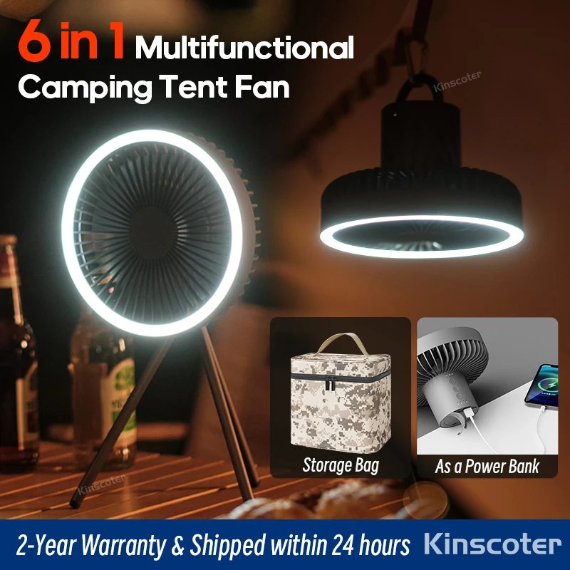 Multifunction Home Appliances USB Chargeable Desk Tripod Stand Air Cooling Fan with Night Light Outdoor Camping Ceiling Fan