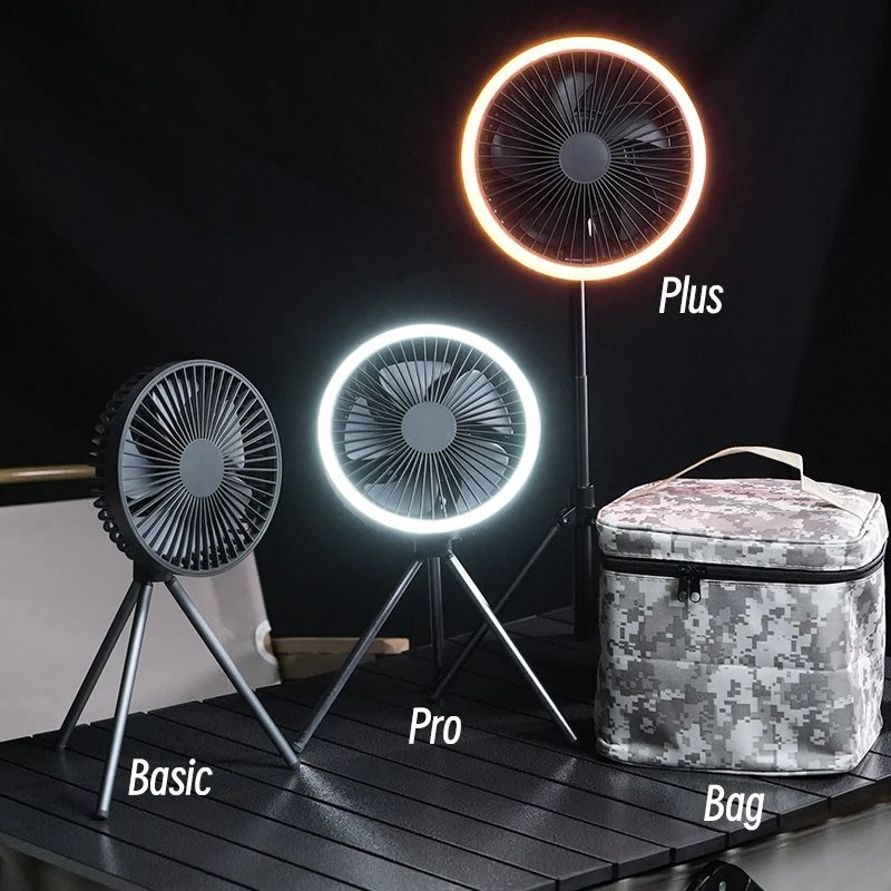 Multifunction Home Appliances USB Chargeable Desk Tripod Stand Air Cooling Fan with Night Light Outdoor Camping Ceiling Fan