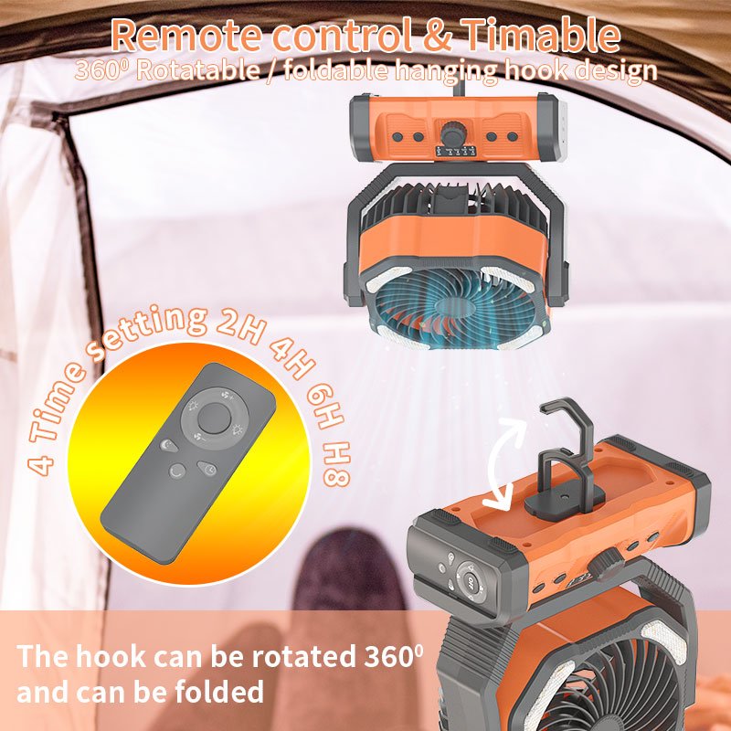 Battery Operated 20000mAh Outdoor Fan Remote Control Camp Ceiling Portable Desktop USB Rechargeable Outdoor Camping Fan