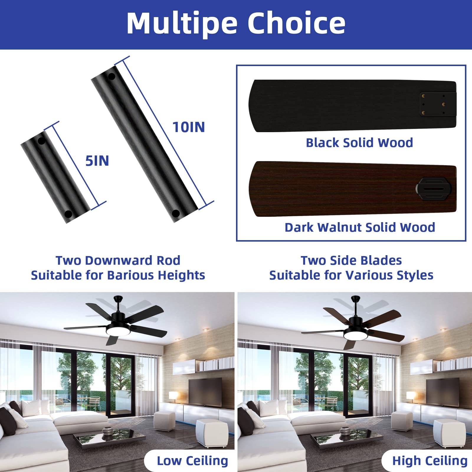 52" Modern Matte Black Ceiling Fan with Light Indoor Outdoor Remote Reversible DC Motor Patios/Farmhouse Ceiling Fan