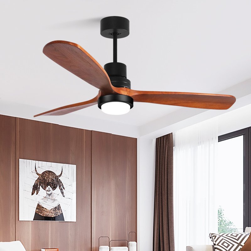 52 Inch Fans Lamp Metal 3 Solid Wooden Blade Home Led Remote control Nordic modern LED Ceiling Fan With Light