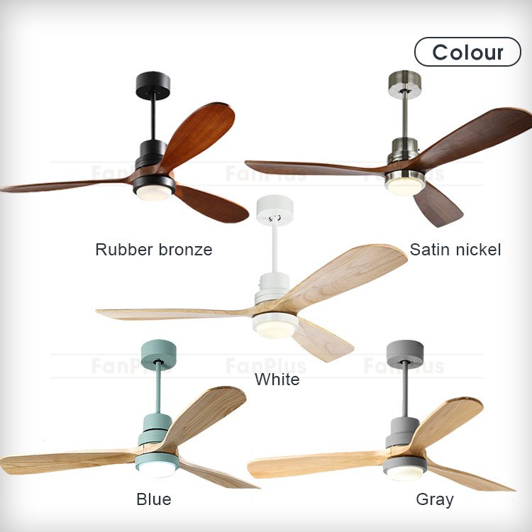 52 Inch Fans Lamp Metal 3 Solid Wooden Blade Home Led Remote control Nordic modern LED Ceiling Fan With Light