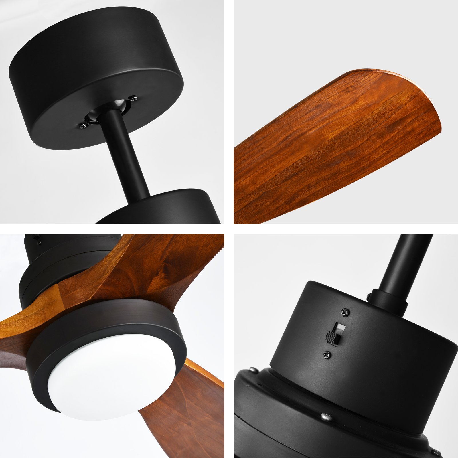 52 Inch Fans Lamp Metal 3 Solid Wooden Blade Home Led Remote control Nordic modern LED Ceiling Fan With Light