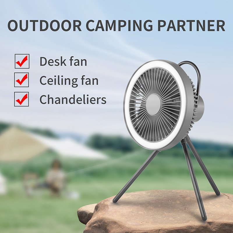 New Design Multifunction USB Chargeable Desk Tripod Stand Air Cooling Fan with Night Light Outdoor Camping Fan