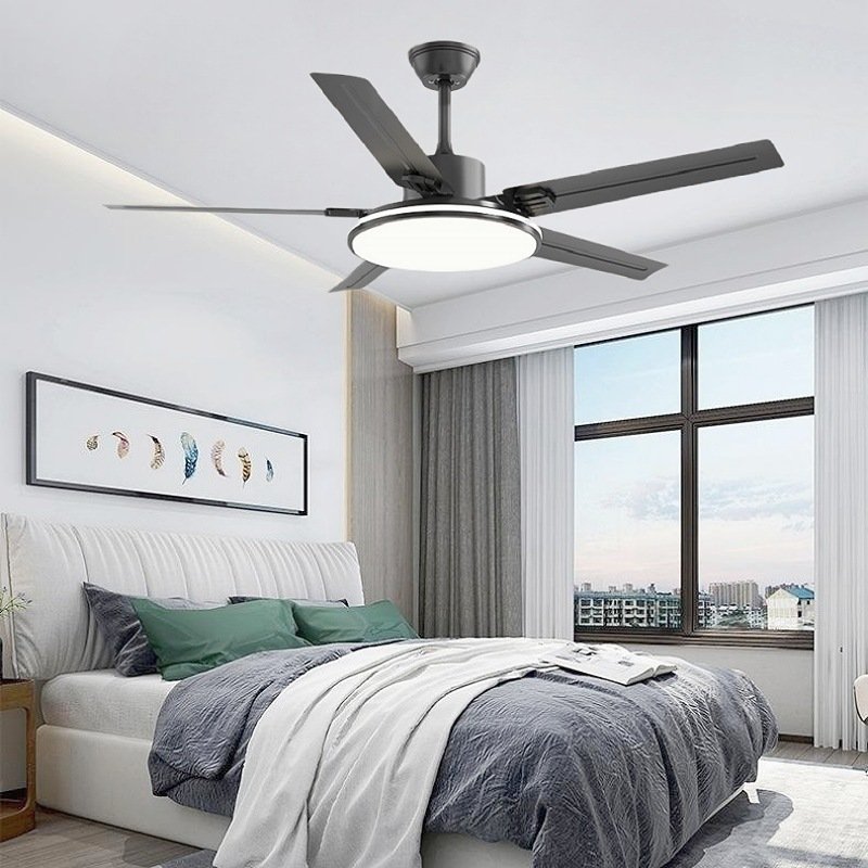 Black chandelier 52 inch ceiling fan light DC fan iron blades led lights Remote Control ceiling light fan lamp
