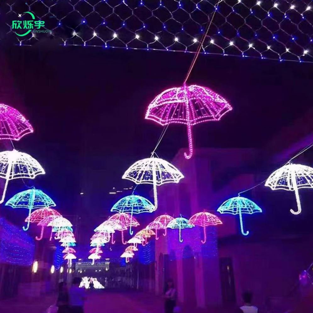Commercial Festival Display Outdoor 2D Ceiling Decoration Rope Light Umbrella Motif Light