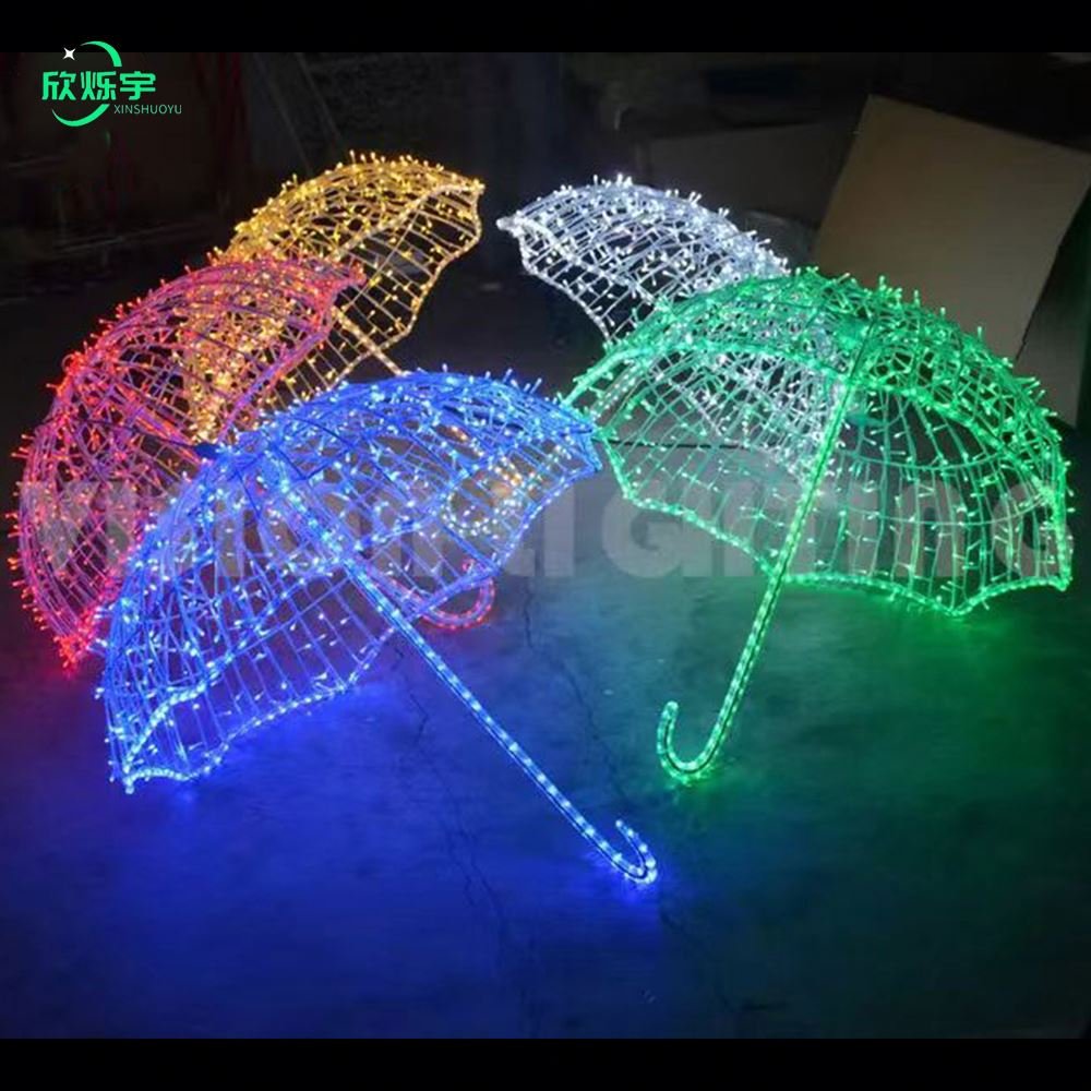 Commercial Festival Display Outdoor 2D Ceiling Decoration Rope Light Umbrella Motif Light