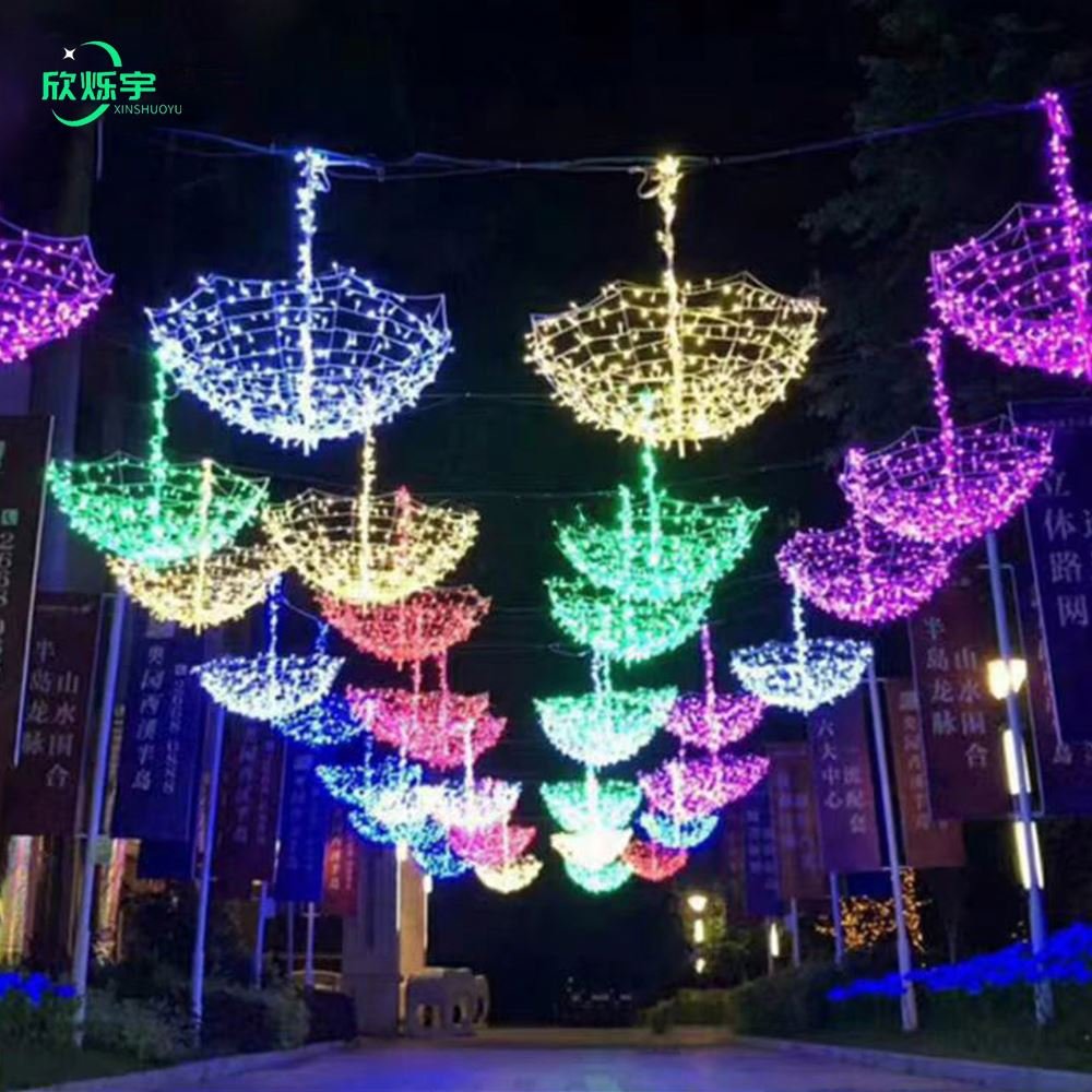 Commercial Festival Display Outdoor 2D Ceiling Decoration Rope Light Umbrella Motif Light