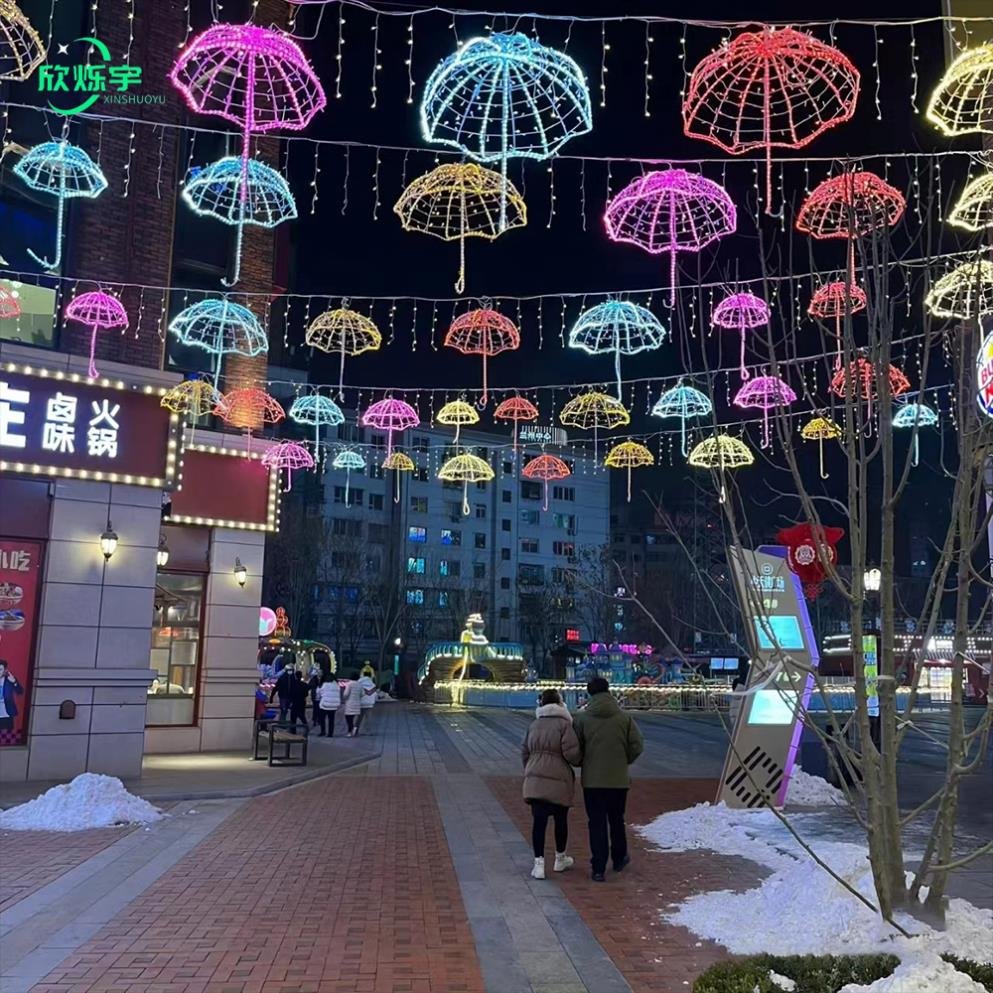 Commercial Festival Display Outdoor 2D Ceiling Decoration Rope Light Umbrella Motif Light