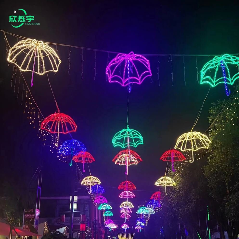 Commercial Festival Display Outdoor 2D Ceiling Decoration Rope Light Umbrella Motif Light