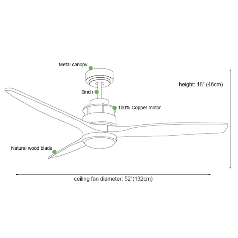 52 Inch Luxury Wood Blades Ceiling Fan with led silent reversible Dc Motor Remote Ceiling Fan With Light