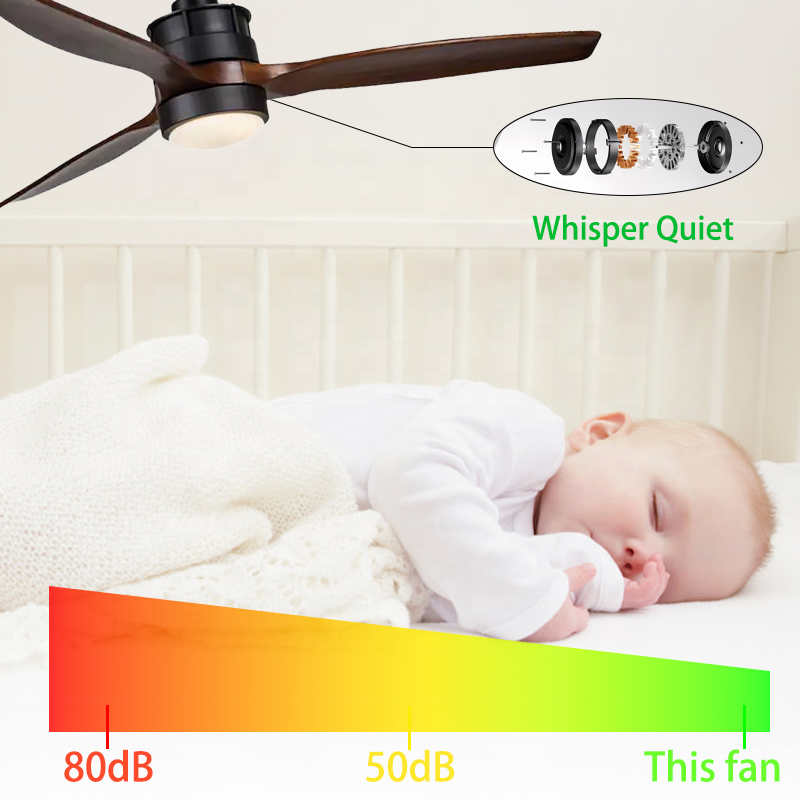 52 Inch Luxury Wood Blades Ceiling Fan with led silent reversible Dc Motor Remote Ceiling Fan With Light