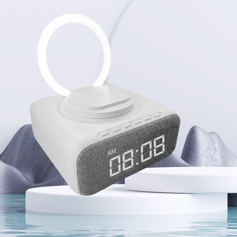 Fashion Wireless Charging Fm Alarm Clock Bedside Nightlight Led Digital Display Cloth Blue Tooth Speaker