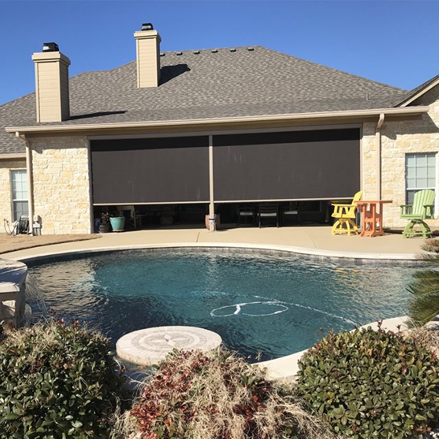 Wire Tubular Motor Exterior Solar Panel Windproof Energy Rolling Zip Screen Pergola Aluminum Exterior Roller Blinds