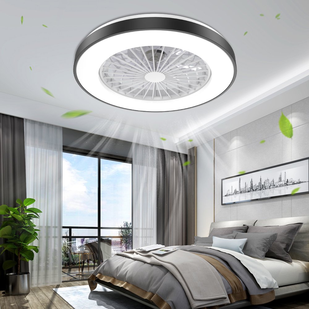 Modern 360 Degree Rotation Fan With Led Lights Quiet Ceiling Fans For Bedroom Living Room