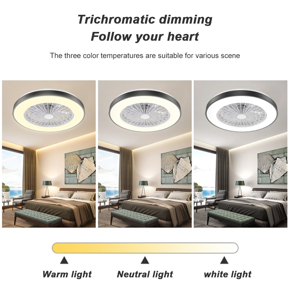 Modern 360 Degree Rotation Fan With Led Lights Quiet Ceiling Fans For Bedroom Living Room
