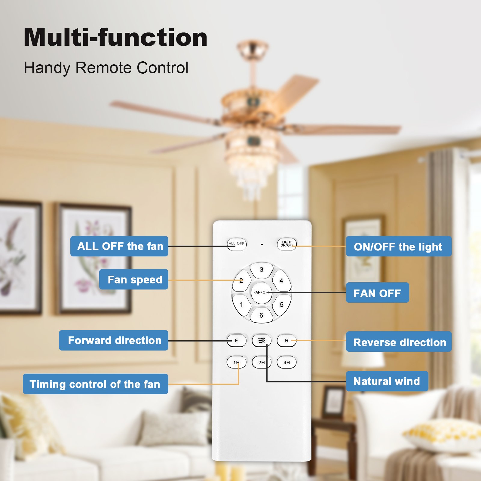 European Crystal Ceiling Fan with Light and Without Light Noiseless DC Motor Remote Control Mid-Century Indoor Fandelier