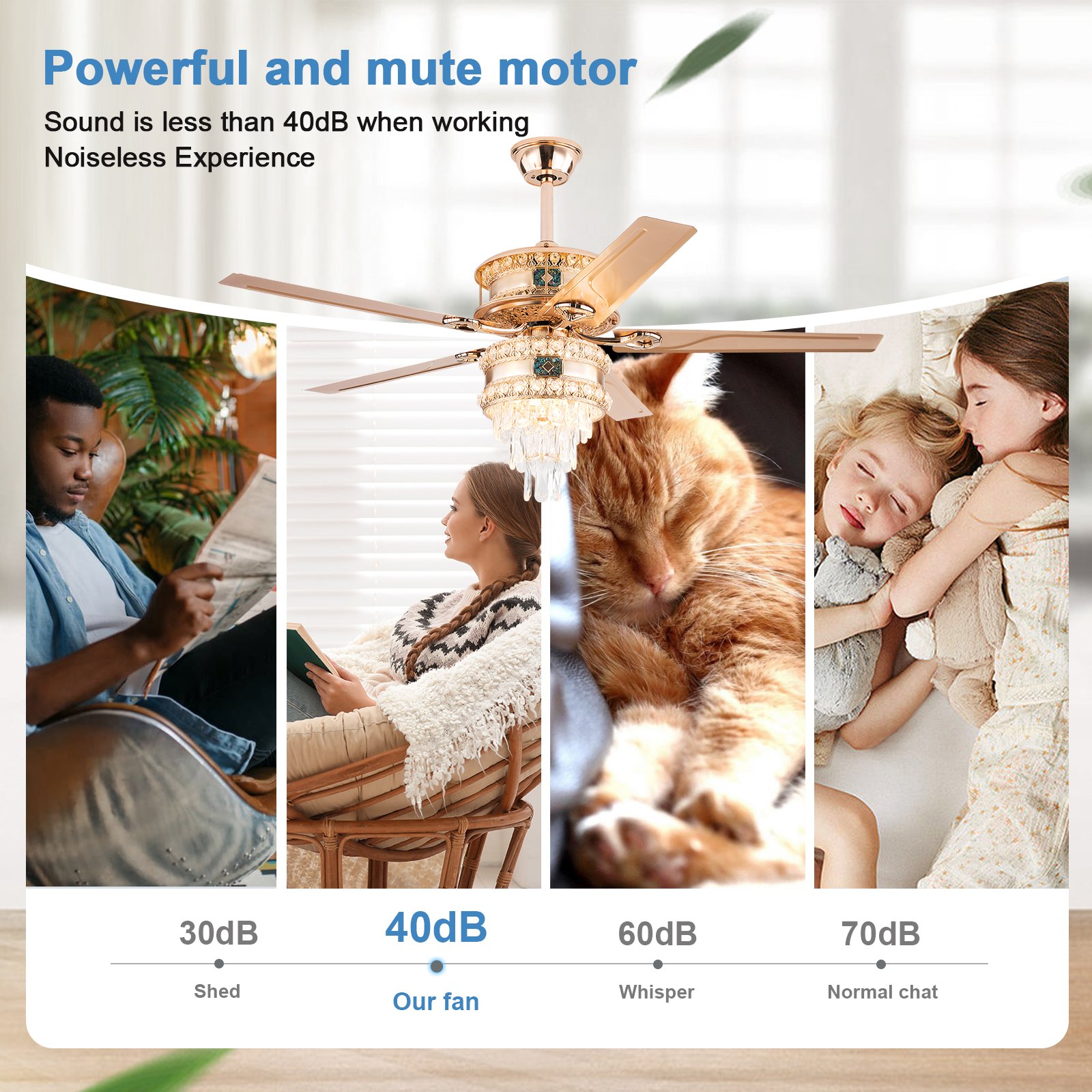 European Crystal Ceiling Fan with Light and Without Light Noiseless DC Motor Remote Control Mid-Century Indoor Fandelier