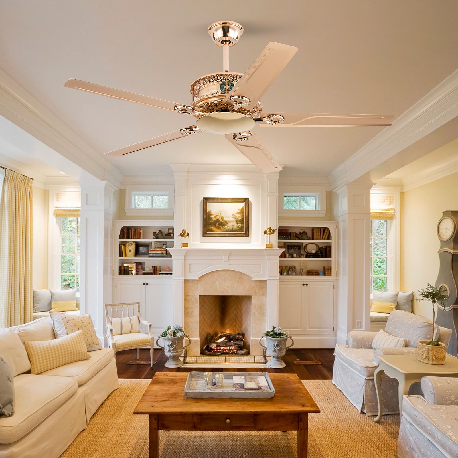European Crystal Ceiling Fan with Light and Without Light Noiseless DC Motor Remote Control Mid-Century Indoor Fandelier