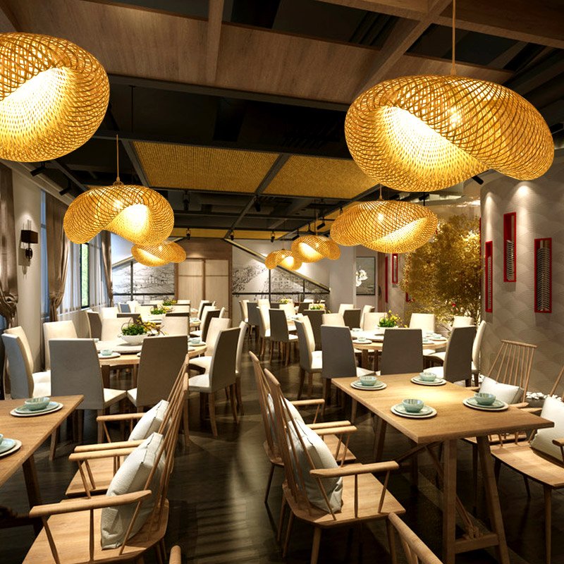 Ceiling lights are made of rattan material, new, unique design made in Vietnam Bamboo ceiling lamp for decoration