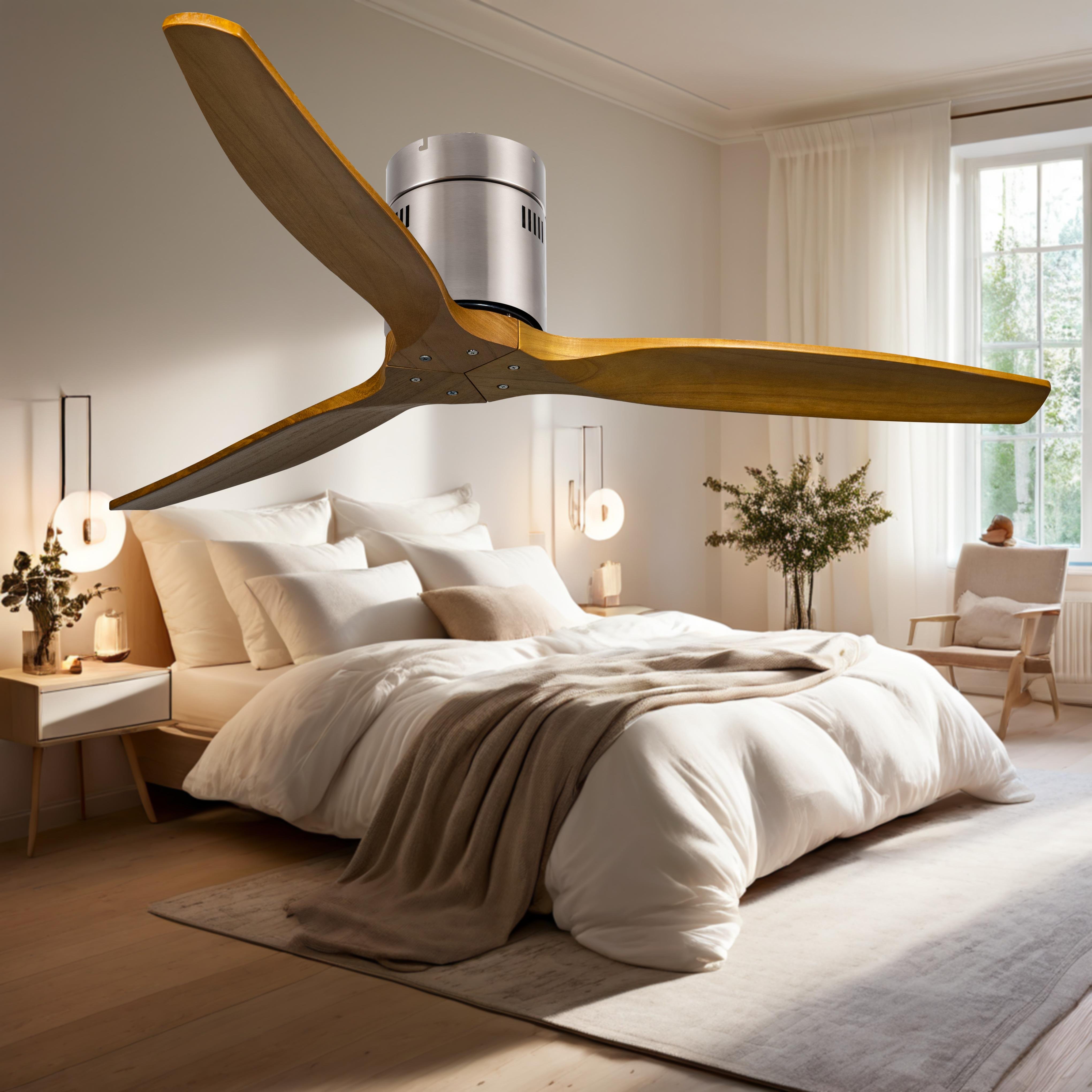 52 inch 3 blades wooden Ceiling fan with remote control high air flow low profile ceiling fans