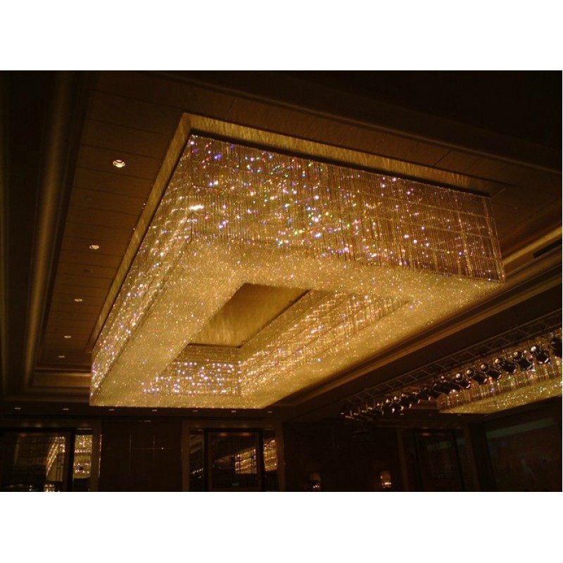 Hanging Chandelier Hotel Lobby Decorative Lighting Dinning Room Ceiling Gold Crystal Rectangle Chandelier Modern Pendant Light