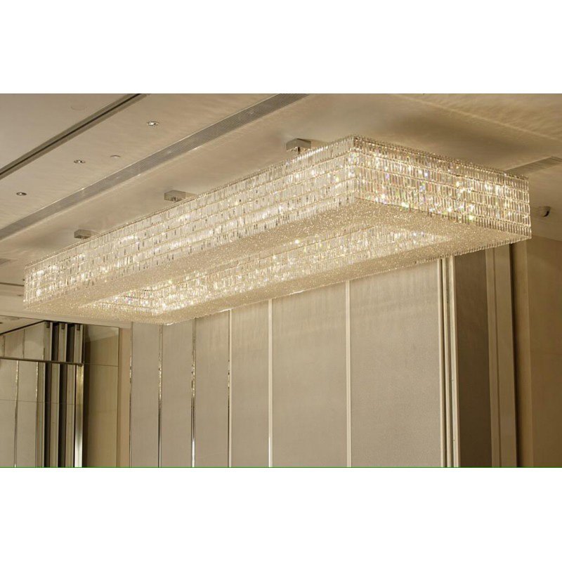 Hanging Chandelier Hotel Lobby Decorative Lighting Dinning Room Ceiling Gold Crystal Rectangle Chandelier Modern Pendant Light