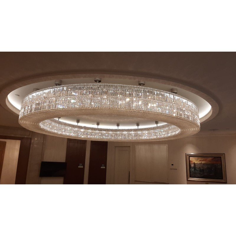 Hanging Chandelier Hotel Lobby Decorative Lighting Dinning Room Ceiling Gold Crystal Rectangle Chandelier Modern Pendant Light