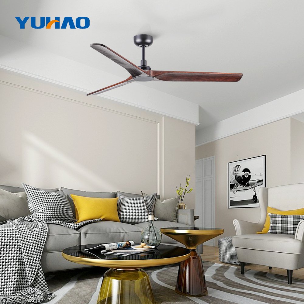 52" modern 3 solid wood wooden leaf blades DC motor silent ceiling fan without light