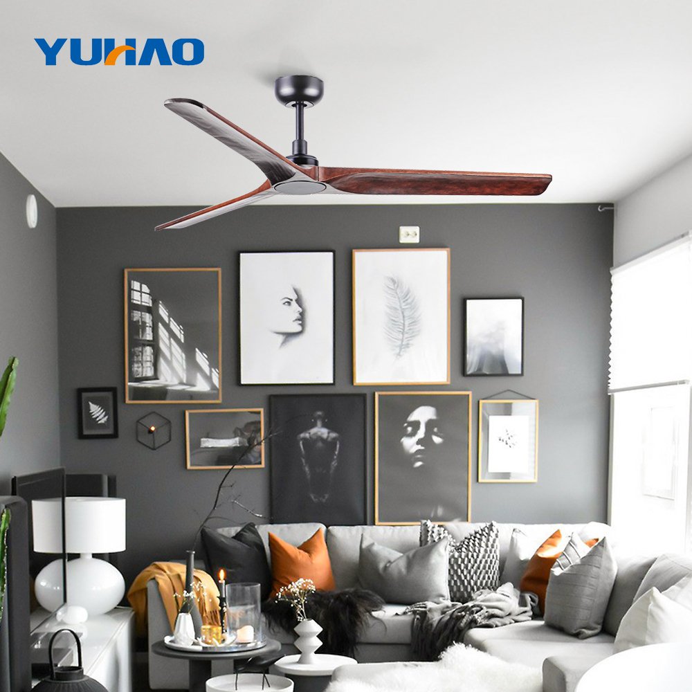 52" modern 3 solid wood wooden leaf blades DC motor silent ceiling fan without light