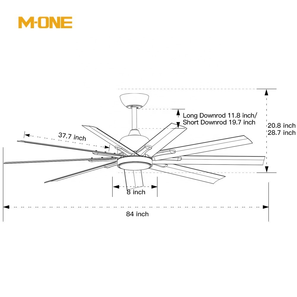 9 Blade Dc Remote Control Modern Big Size Large Industrial Ceiling Fan With LED Light