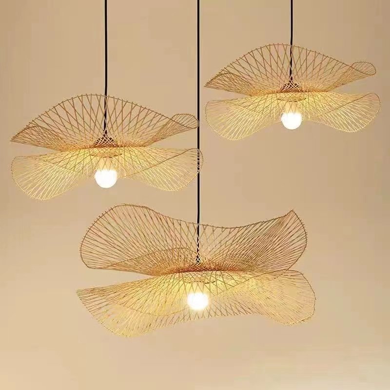Hitecdad Chinese Minimalist Style Bamboo Woven Willow Chandelier Bedroom Lighting Shade Hanging Lamp Ceiling Chandelier