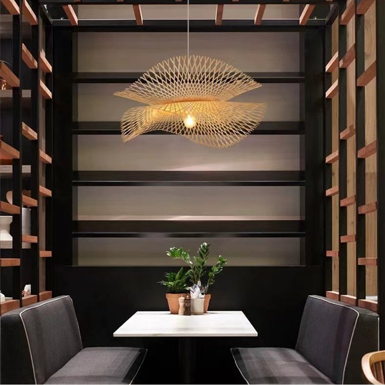 Hitecdad Chinese Minimalist Style Bamboo Woven Willow Chandelier Bedroom Lighting Shade Hanging Lamp Ceiling Chandelier