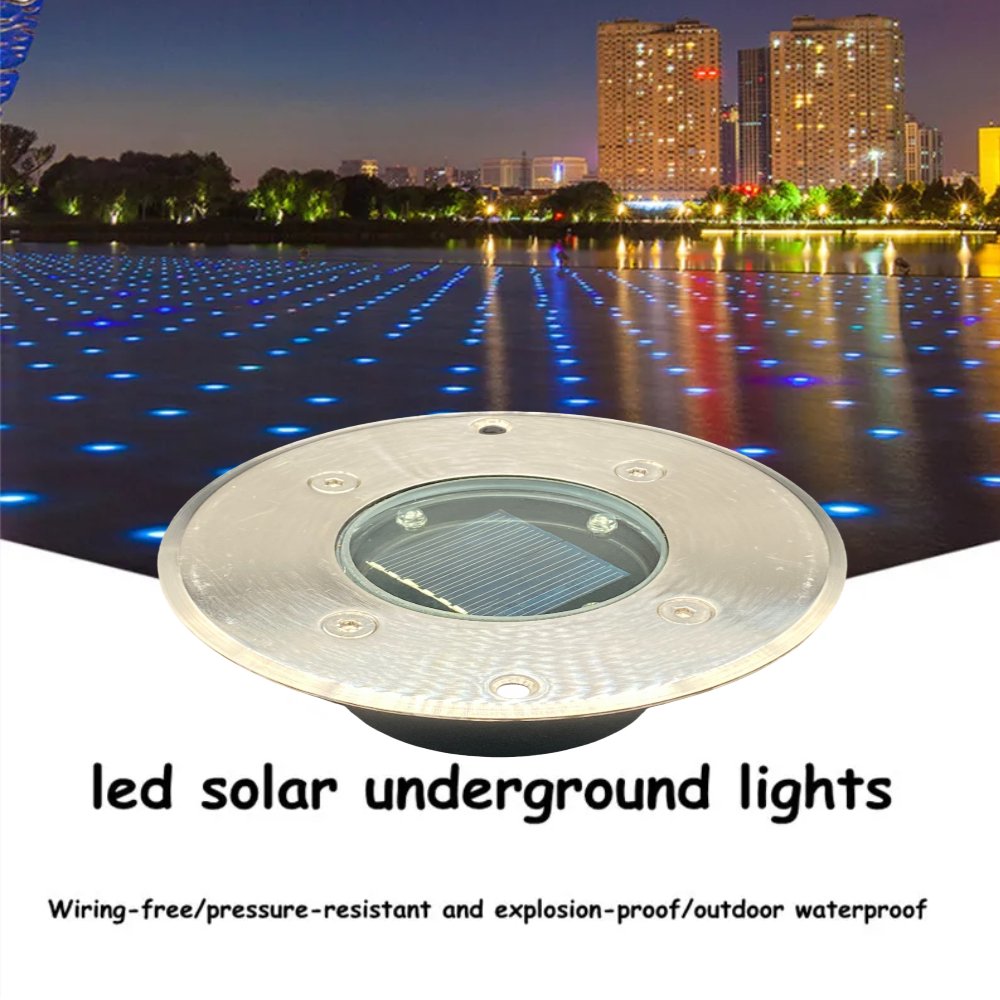 Solar Powered LED Ground Spotlight Waterproof Outdoor Disk Lamp for Garden Lawn Yard Road Underground Solar Garden Spotlight