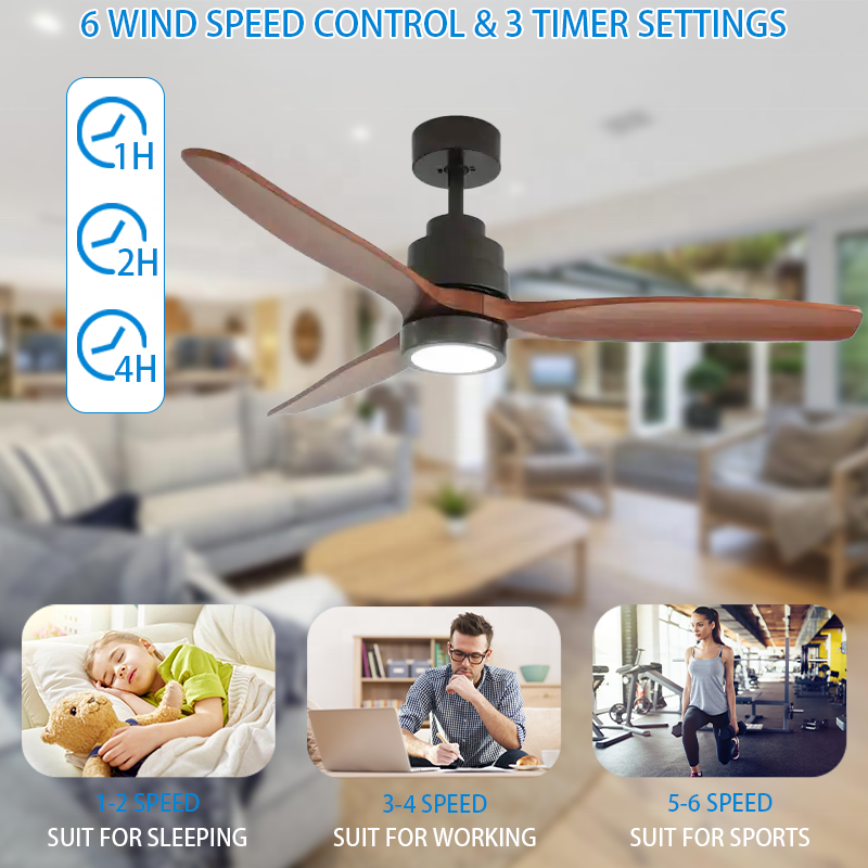 Wholesale Moderen Style Dc Motor Ceiling Fan Lights 52" 3 Wood Blades Reversible Ceiling Fan With Led Lights