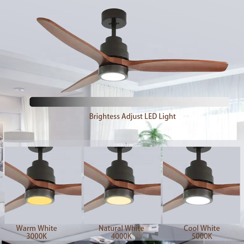 Wholesale Moderen Style Dc Motor Ceiling Fan Lights 52" 3 Wood Blades Reversible Ceiling Fan With Led Lights