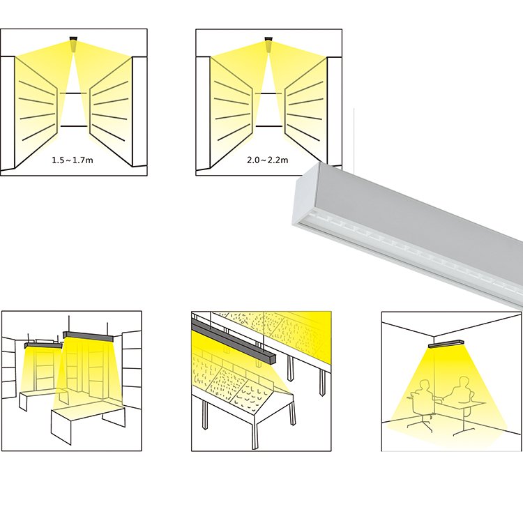 Modern Office Commercial 60W Led Linear Light Hanging Led Pendant Linear Light Tube Light
