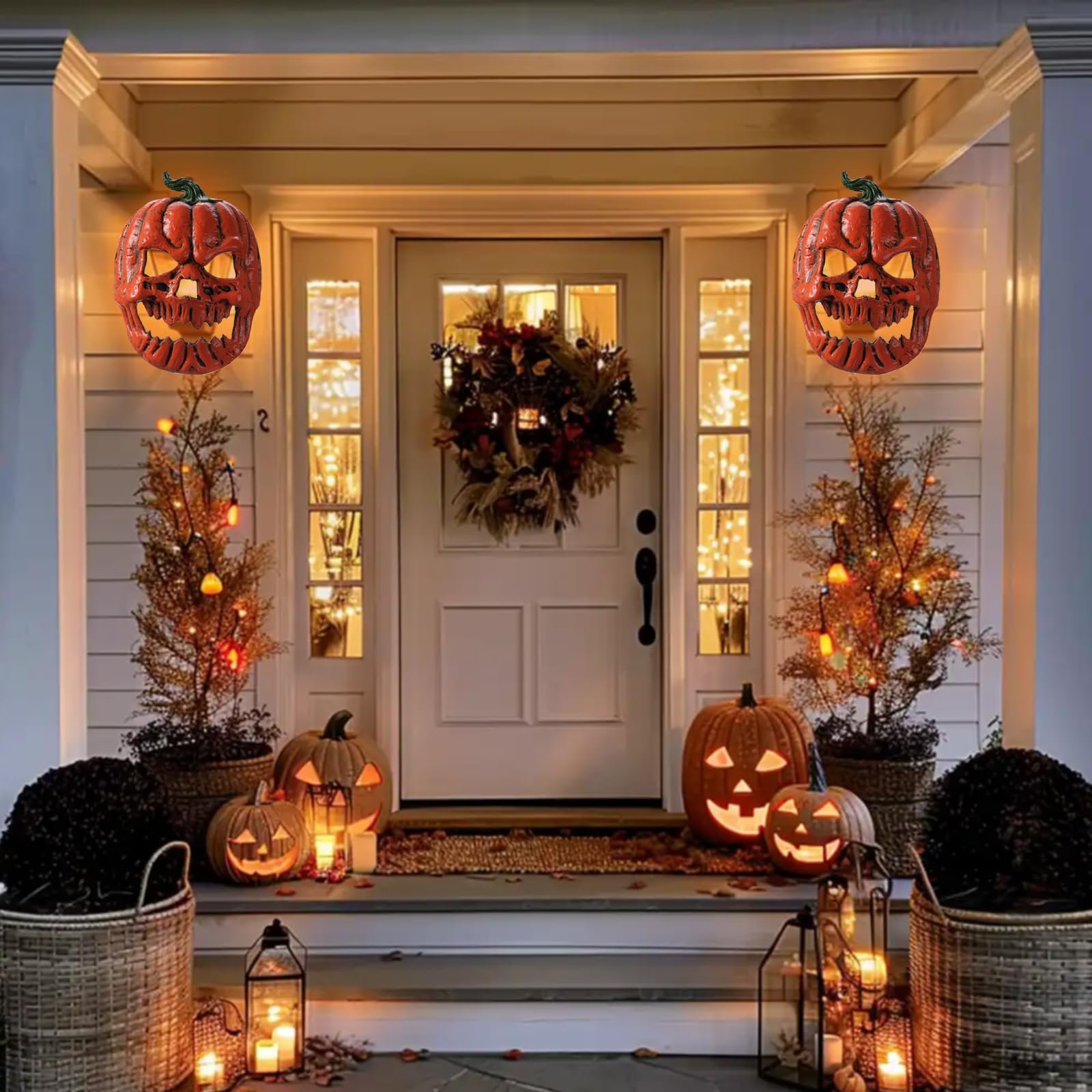 2 Halloween pumpkin ornament light sets, porch, garage, front door, outdoor, ceiling lights, patio