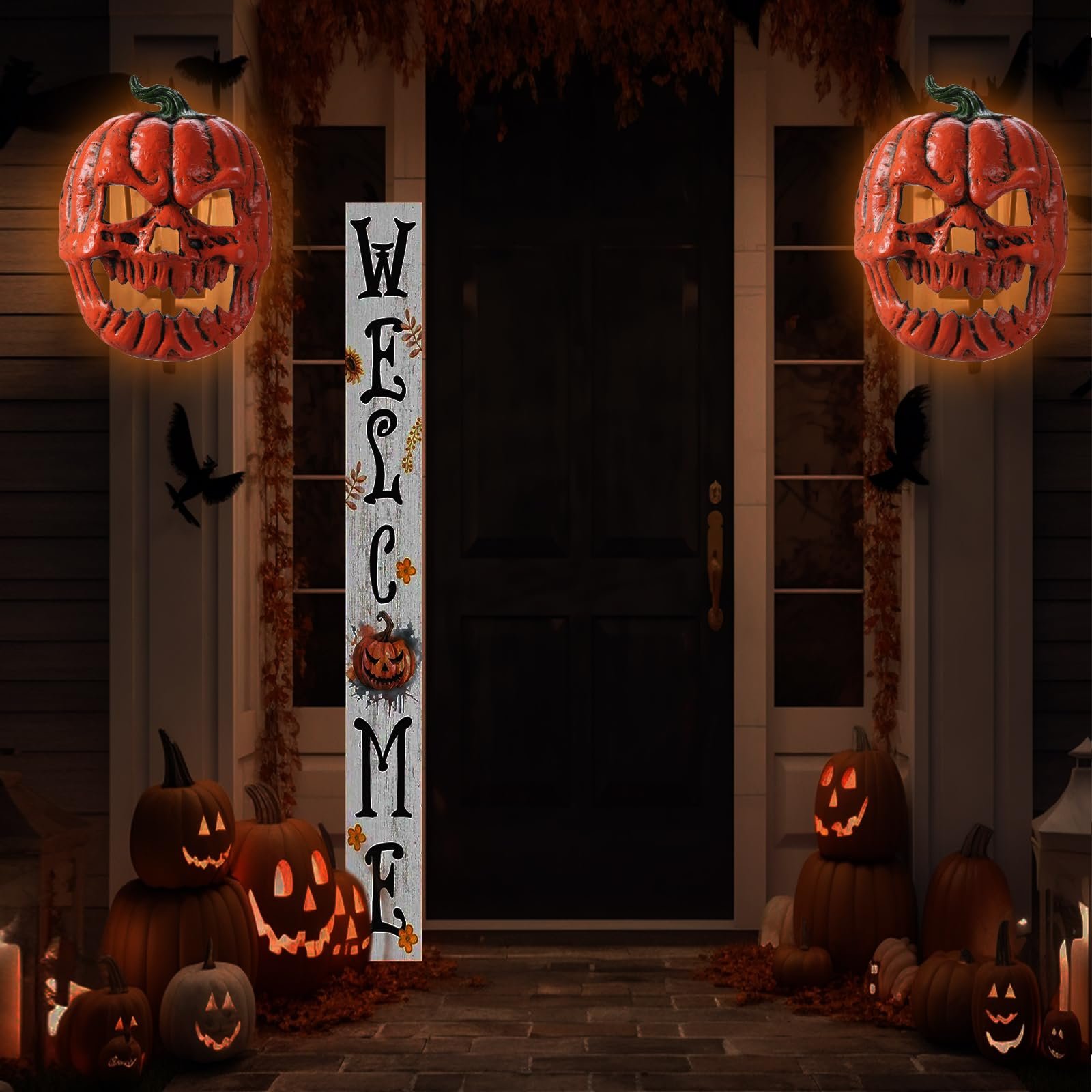 2 Halloween pumpkin ornament light sets, porch, garage, front door, outdoor, ceiling lights, patio