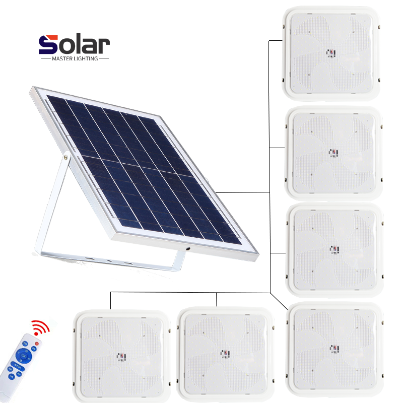 3 Lights In A Group, Solar Power Square Ceiling Lamp Indoor Led Waterproof Solar Lighting Light Induction Remote Control