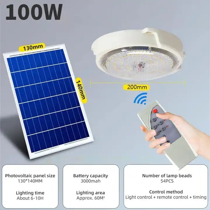 300W Round Office House Room Indoor Garden Outdoor Decoration Powered Panel Sensor Led Flood Lampe Bulbs Solar Ceiling Light