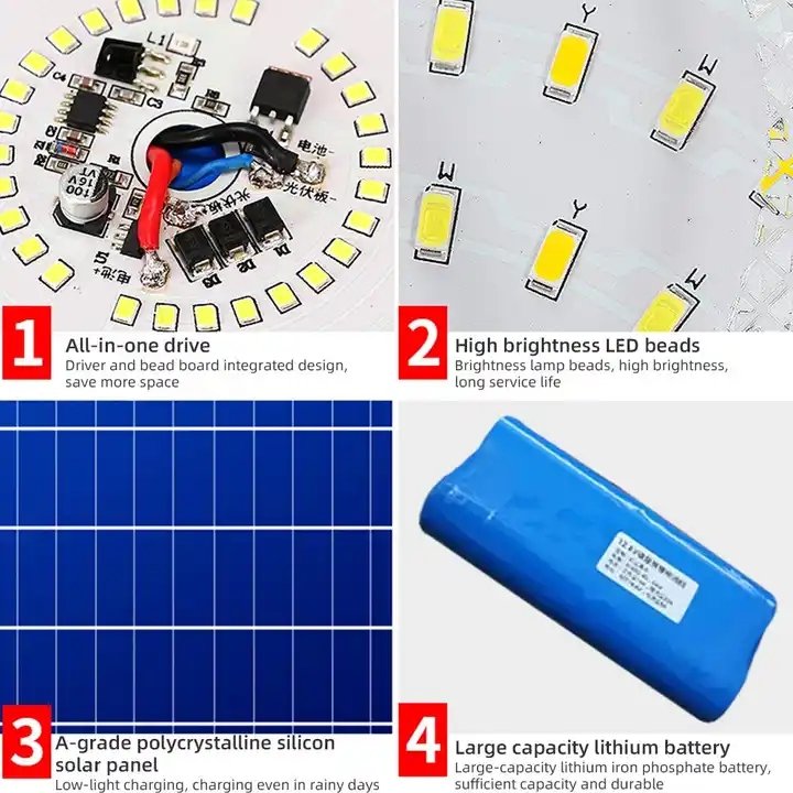 300W Round Office House Room Indoor Garden Outdoor Decoration Powered Panel Sensor Led Flood Lampe Bulbs Solar Ceiling Light