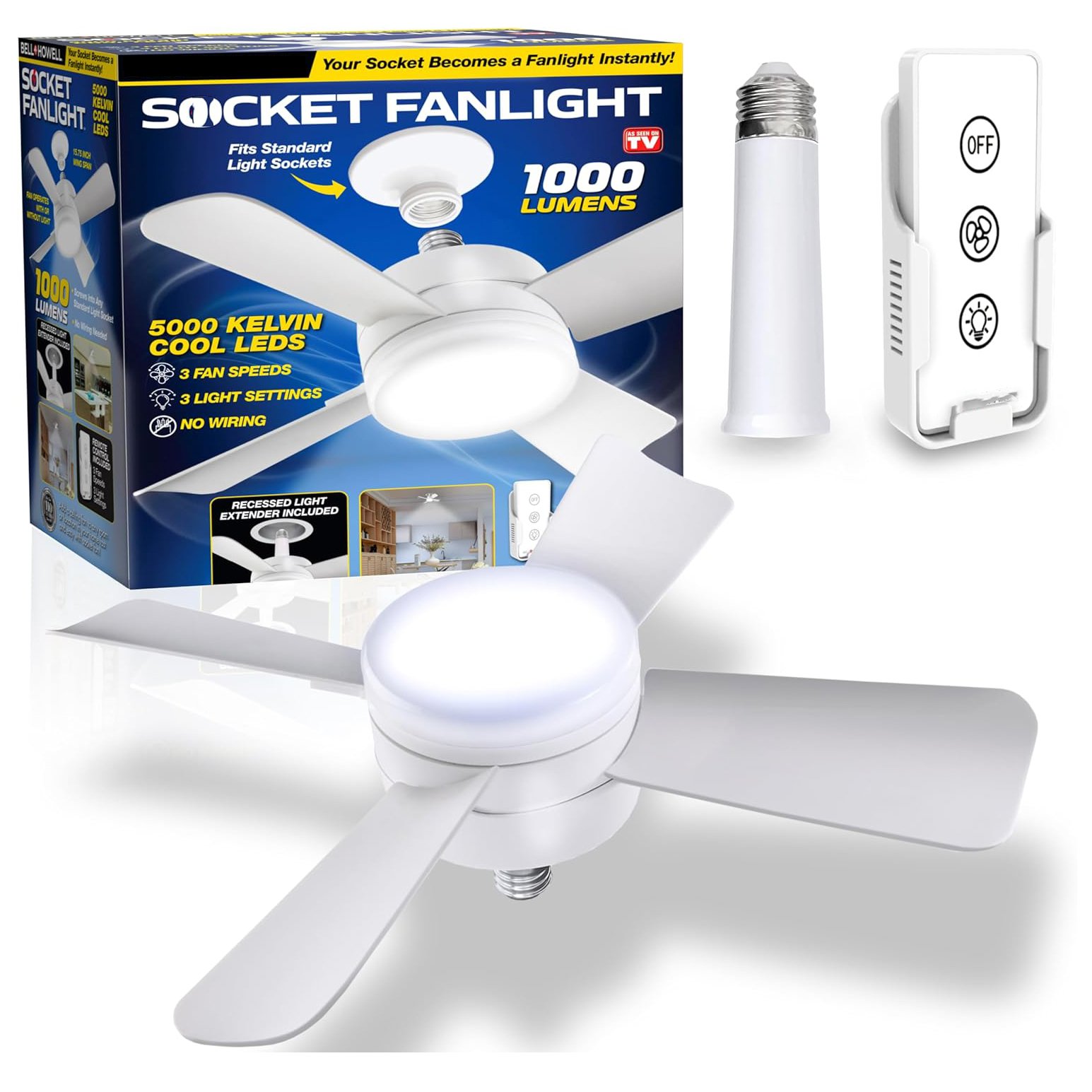 Ceiling Fan with Light Replacement for Light Bulb for Bedroom, Kitchen, Living Room, Balcony, 1000 Lumens from BBT