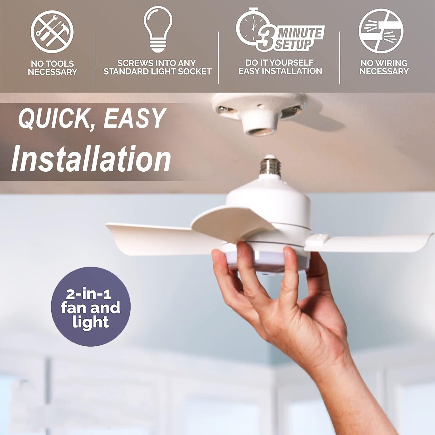 Ceiling Fan with Light Replacement for Light Bulb for Bedroom, Kitchen, Living Room, Balcony, 1000 Lumens from BBT