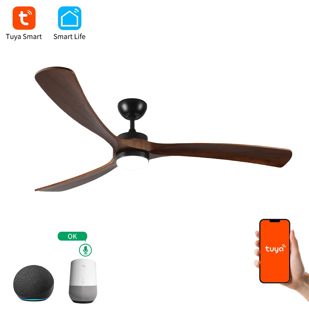 SX636 Dimmable Ceiling Fan DC Motor 6-Speed Timer Burlywood 52 Inch Ceiling Fans with Lights