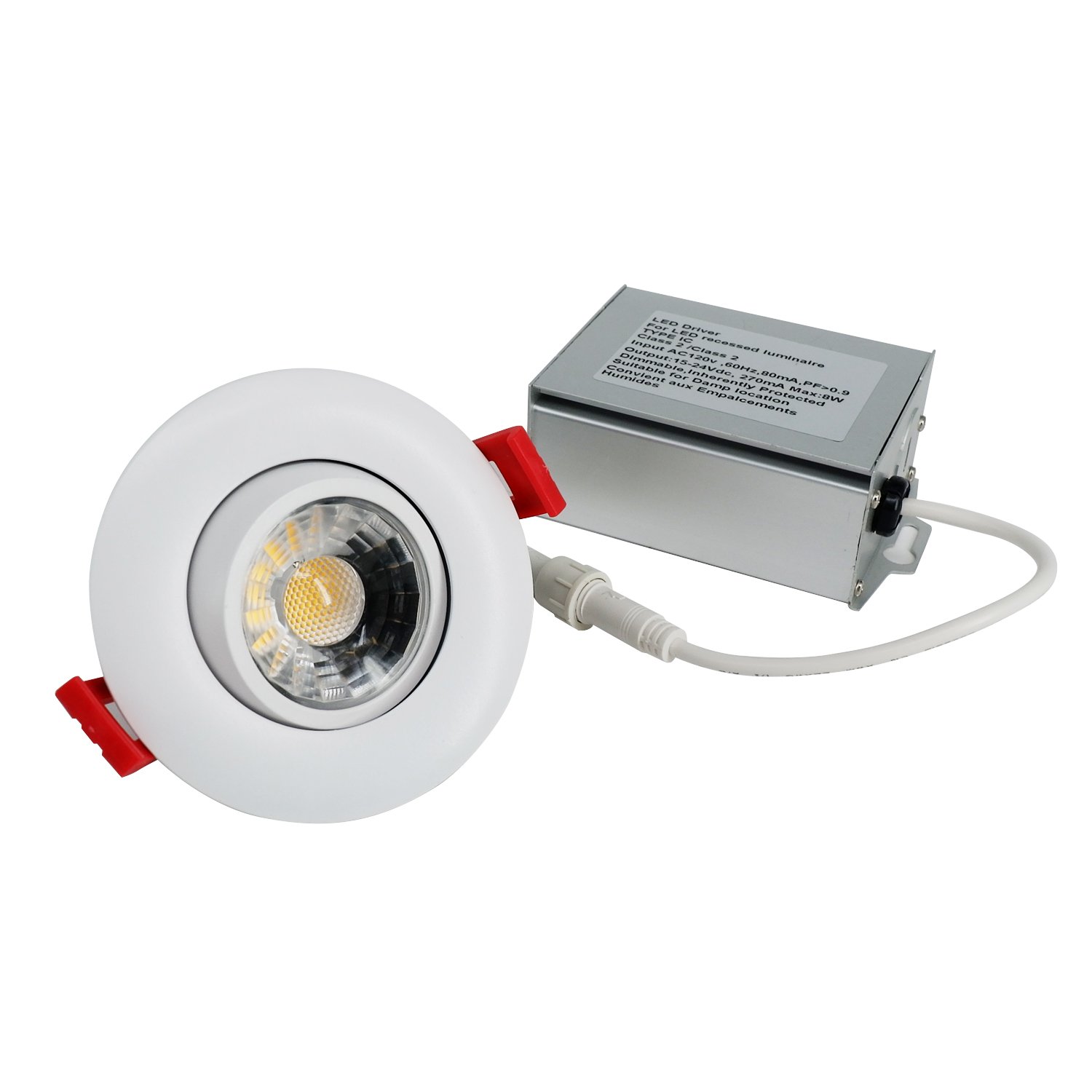 White COB Resseced Lighting Gimbal Canless Down Light 3 inch 7W Round Recessed LED Adjustable Fixtures with Junction Box ETL