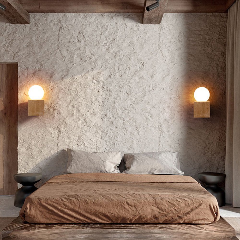 Wabi Sabi Travertine Sconce for Corridor Staircase Balcony Bedroom Bedside Natural Stone Decor Wall Lamp